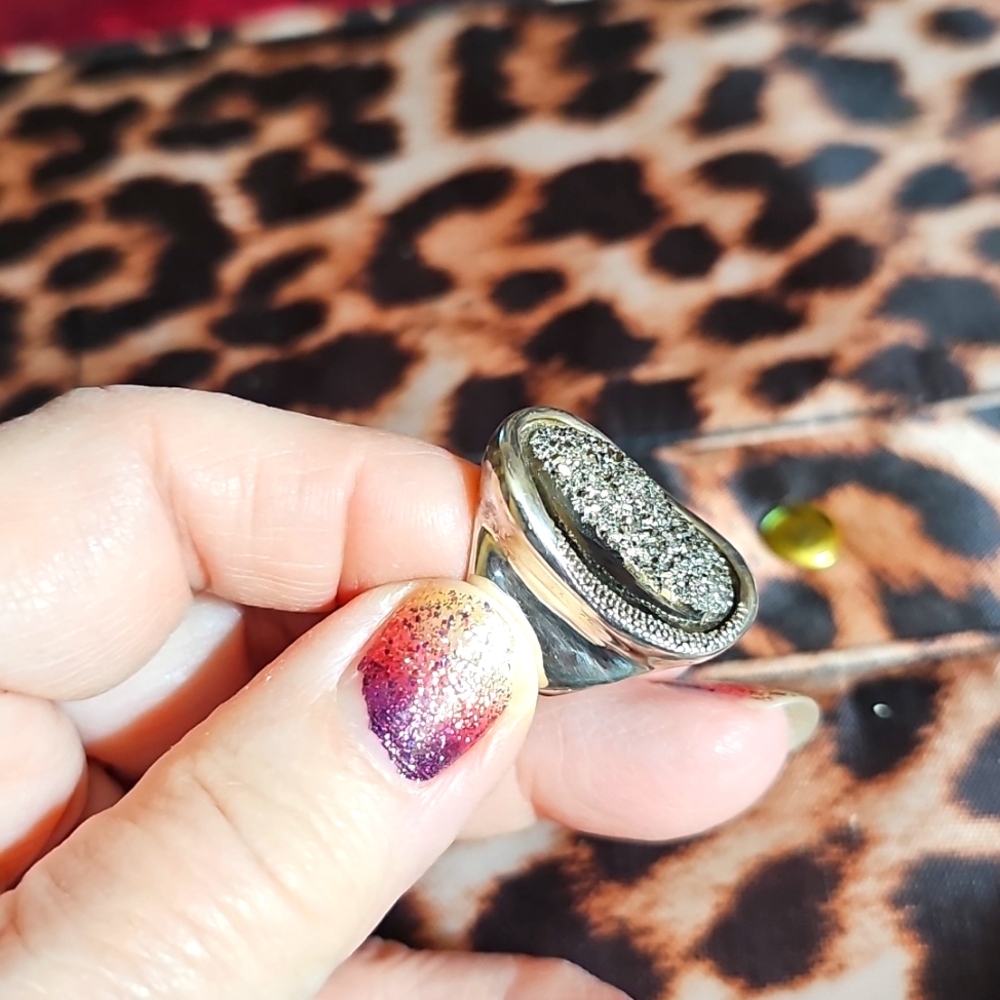 Stunning Signed Michael Dawkins Sterling Silver Drusy Ring - Size 5 - Picture 3 of 9